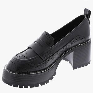 Mia Shoes Black Chunky Heel Loafers